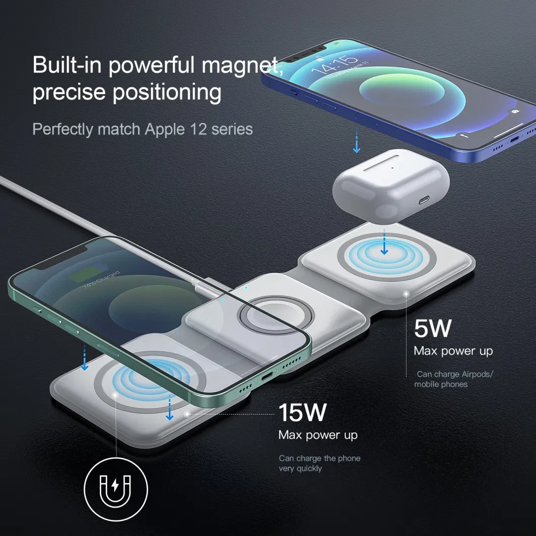 15W 3 in 1 Foldable Magnetic Wireless Charger for iPhone Apple Watch Airpod 3