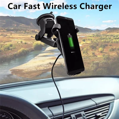 Carregador de carro sem fio rápido para celular com sensor automático infravermelho com suporte