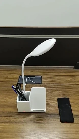 Carregador sem fio para celular com suporte para caneta e lâmpada LED